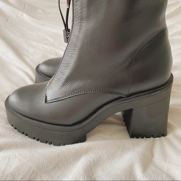 ZARA Zippered Leather Heeled Boots - Picture 11 of 14